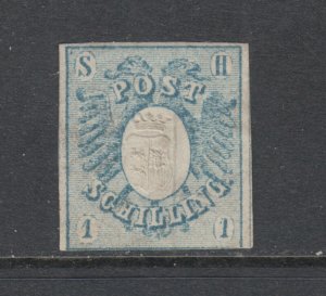 Schleswig-Holstein Sc 1 MNG. 1850 1s embossed Coat of Arms, nice appearing