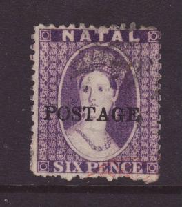 1876 Natal 6d Optd Postage Wmk Crown CC Reversed