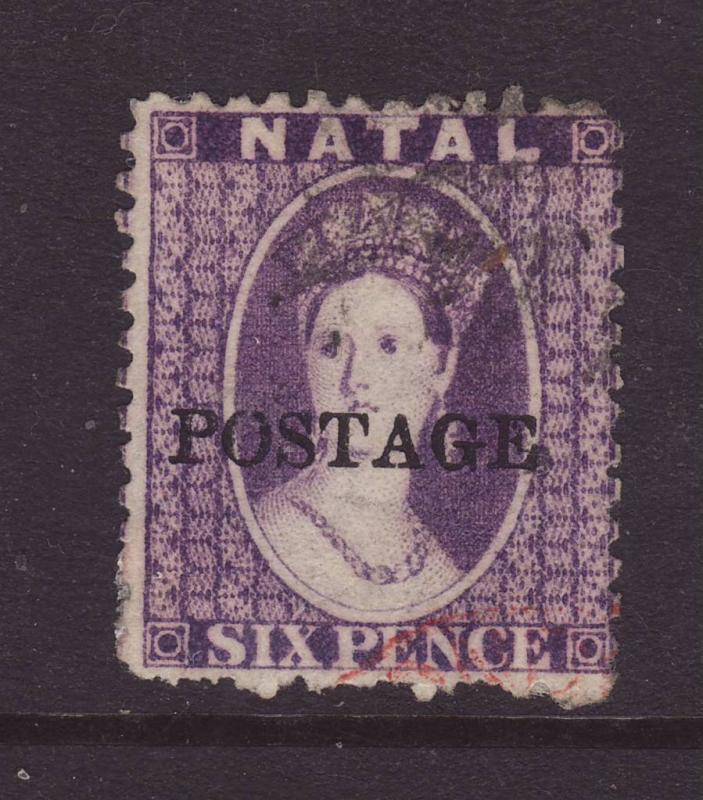 1876 Natal 6d Optd Postage Wmk Crown CC Reversed