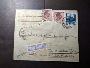 1938 Romania Airmail Cover Satu Mare to Jerusalem Palestine Andor Rosenfeld 2
