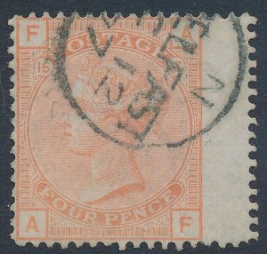 SG 152 4d vermilion plate 15 lettered AF. Very fine used with a Belfast CDS..