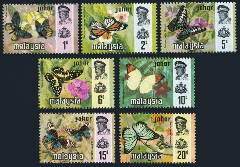 Malaysia Johore 176-182,MNH.Michel 161-167. Butterflies & Flowers.1971.