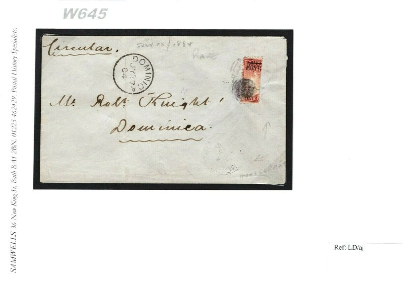 Antigua Overprint MONTSERRAT BISECT Cover 1884 Dominica SG.1a Cat £1,400 W645