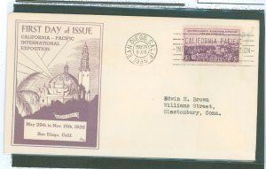US 773 1935 3c pacific international expo. single on an addressed, typed first day cover with a dyer cachet