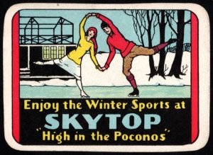 Vintage US Poster Stamp Enjoy The Winter Sports At Skytop High In The Poconos