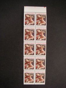 Scott 2427a, 25c Christmas, UNFOLDED Pane of 10, #1 Pos 18, MNH Booklet Beauty