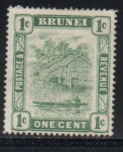 Brunei Sc 14 1911  1 c green Canoe & Hut stamp mint .