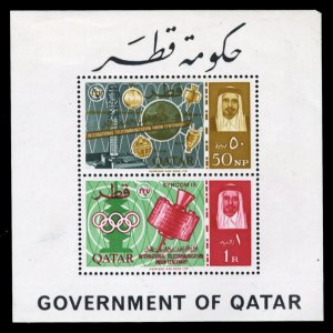 Qatar #68a Cat$40, 1965 ITU souvenir sheet, hinged