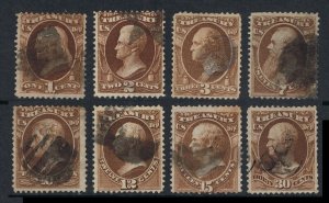 AFFORDABLE GENUINE SCOTT #O72 O73 O74 O76 O77 O78 O79 O81 USED SET OF 8 TREASURY