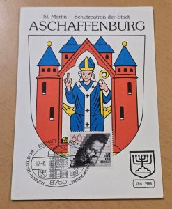 German Aschaffenburg St Martin City Crest Jewish Postcard Judaica Cancel