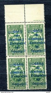 Ecuador 1934 Tax Stamps Blue Ovprt Double ONE INVERTED Block of 4 MNH ERROR 1261