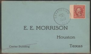 USA 1922 Sanatorium Texas DPO Cover 2c Washington Imperf 111688