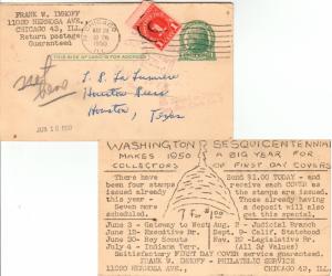 United States Texas Unclaimed from Houston, Tex. 1950 violet sl with Returned...