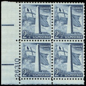 US #1034 BUNKER HILL MNH LL PLATE BLOCK #26310