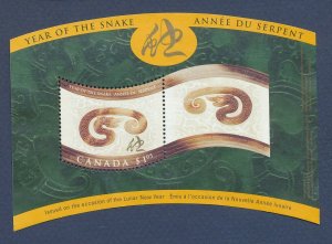 CANADA - Scott 1884 - MNH S/S - Year of the Snake - 2001