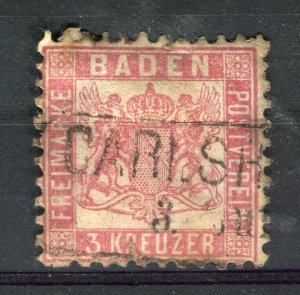 GERMANY BADEN; 1860s early classic issue used 3k. value fair Postmark