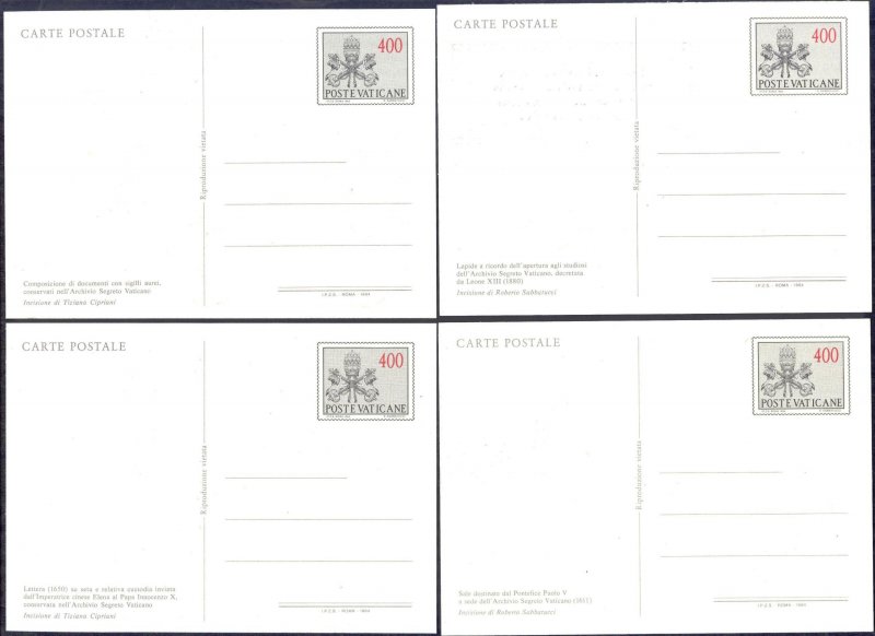 Vatican 1984 Secret Archives 5 Postcards