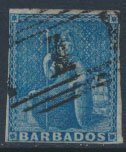 Barbados SG 10 SC# 6  Used  Deep Blue 3+  margins please see scans and details