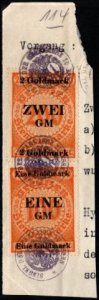 1920 Germany Prussia Revenue 1 & 2 Goldmark General Stamp Duty w/Official Cancel