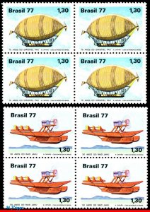 1530-31 BRAZIL 1977 HYDROPLANE, DIRIGIBLE, AVIATION, MI# 1622-23, BLOCKS MNH