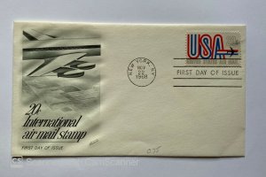 US, FDC , AIRMAIL 	20C INTERNATIONAL AIR MAIL STAMP 	1968	NEW YORK 	NY		20	CENTS