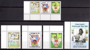 Guyana 1985 Sc#1394/1398 CLIVE LLOYD CRICKETER Triptych + 4 values  MNH