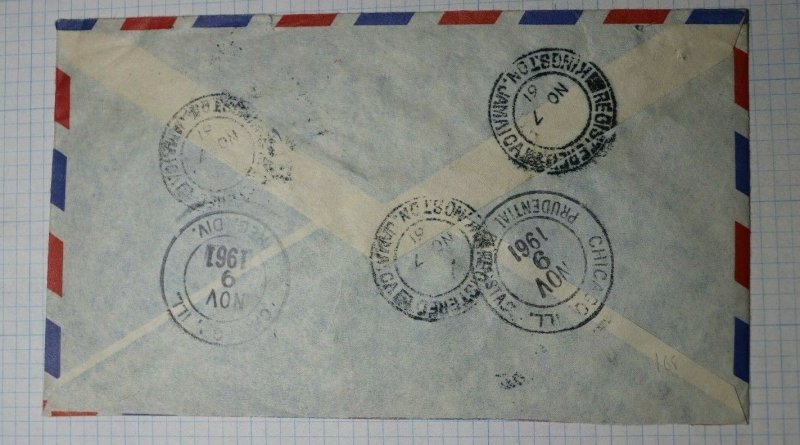 Jamaica Kingston Registered Letter SVE Airmail Lion Brand Sc# 168 1961