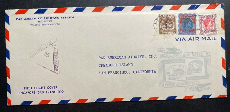 1941 Singapore Malaya First Flight Airmail Cover To San Francisco CA USA 
