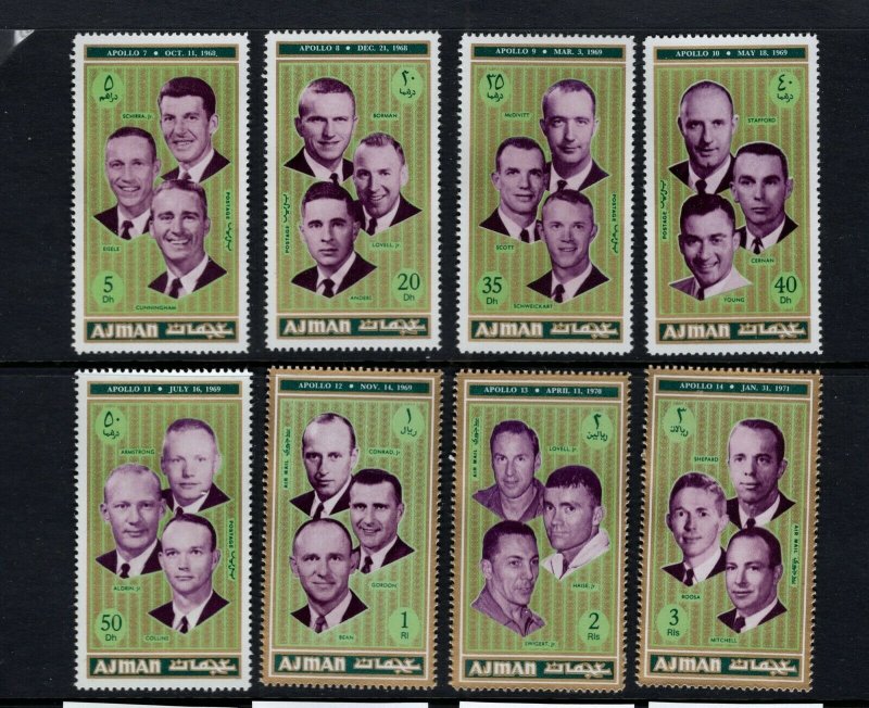 Ajman #982-89 (1971 Apollo Astronauts set) CV €5.50  (cdn $8)