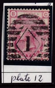 Great Britain 1873 QV Nr.61 3d rose Plate-12 London Nr. 1 duplex cancel VF