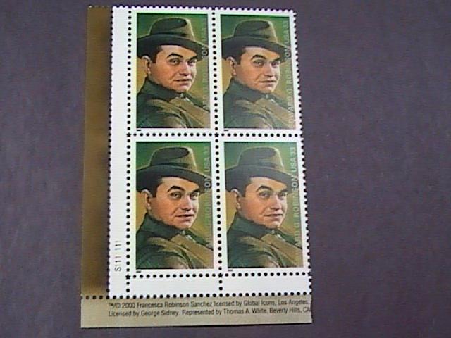 U.S.# 3446-MNH--LL PLATE # BLOCK 4--LEGENDS OF HOLLYWOOD-EDWARD G ROBINSON--2000