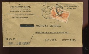 Canal Zone CO2 Airpost Official Used on OB Penalty Cover to Costa Rica CZ MOB3