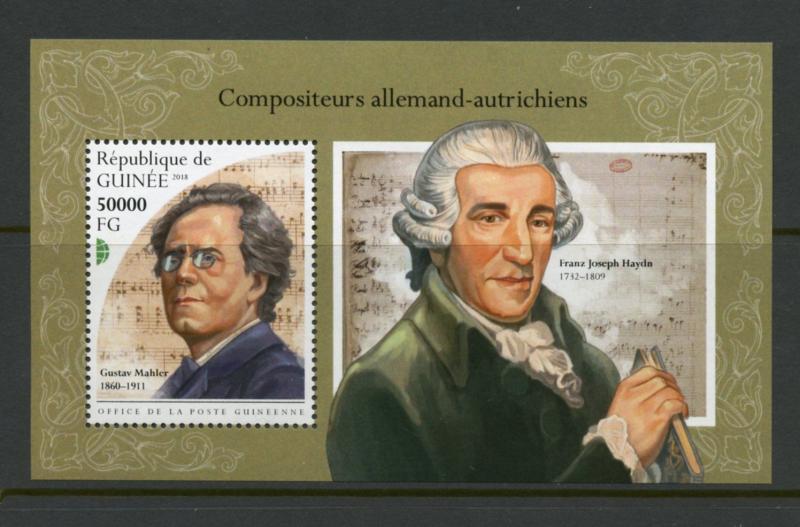 GUINEA 2018 GERMAN AUSTRIAN COMPSERS MAHLER & HAYDN SOUVENIR SHEET MINT NH