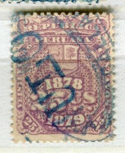 PERU; 1870s early classic Revenue issue fine used 25c. value