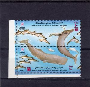 Oman 1993 Whales & Dolphins Pair (2) +1 SS MNH Sc#363a/363b
