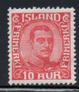 Iceland Sc 115 1920 10 aur red Christian X dark gray stamp mint