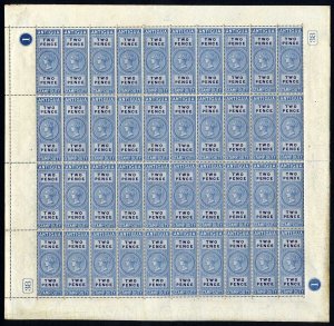 Antigua 1870 2d Stamp Duty Sheet of 40