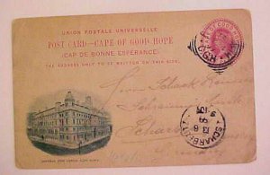 CAPE OF GOOD HOPE PICTORIAL POSTAL CARD POST OFFICE CAPETOWN 1899 B/S GERMANY