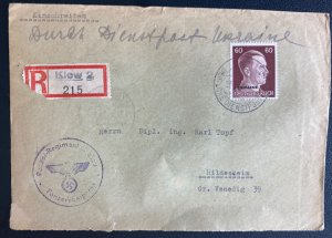 1942 Kiev Ukraine Germany Registered Cover To Hildesheim Panzer Regiment