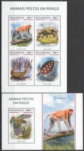 HM1342 2018 MOZAMBIQUE ENDANGERED SPECIES BIRDS ANIMALS FAUNA #9896-9+BL1420 MNH