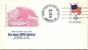 21st ANNUAL CSFSC EXHIBITION EAGLE & SHIELD CACHET EVENT COVER INDIANAPOLIS 1961