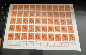 Israel Scott #829 Olive Branch Imperf Sheet Partial Brown Color Error MNH!