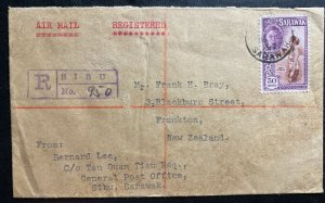 1952 Sibu Sarawak Registered Airmail Cover To Frankton New Zealand