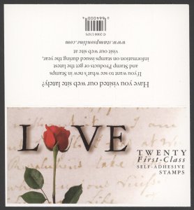 2001 US Scott #3496a, First Class Love Flower Booklet of 20 MNH