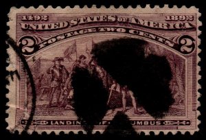 U.S. Scott #231: 1893 2¢ Columbian, Used, F, damaged lower right corner
