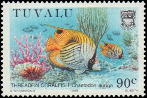 Tuvalu #524-527, Complete Set(4), 1989, Marine Life, Fish, Never Hinged