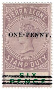 (I.B) Sierra Leone Revenue : Duty Stamp 1d on 6d OP