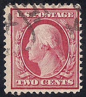 375 2 cent Washington, Carmine Stamp used F