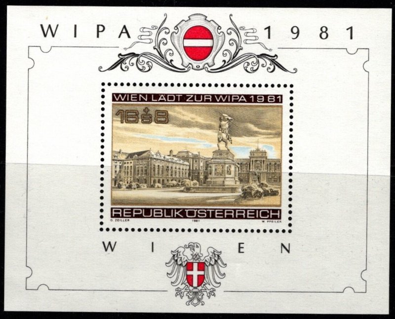 1981 Austria Scott #- B345 WIPA Philatelic Exhibition Heroes Square Vienna MNH