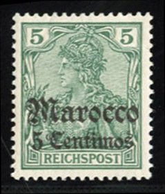 German Colonies, German Offices in Morocco #32A Cat$18, 1905 5c on 5pf, never...